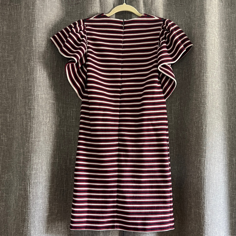 MSGM Milan red white & blue striped dress with ruffle short sleeves & pockets - Picture 7 of 16